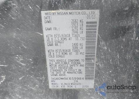 2013 Nissan Pathfinder Sv z USA, uszkodzony, nr VIN 5N1AR2MM3DC659984